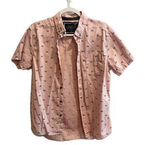 Descendent Short Sleeve Button Shirt Pink Bicycle Print Mens S Novelty